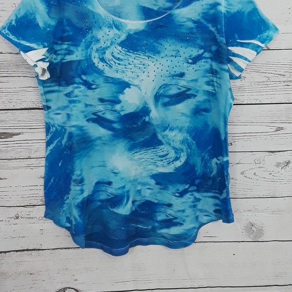 Style & Co L Blue Embellished Scoop Neck Top - Picture 2 of 5